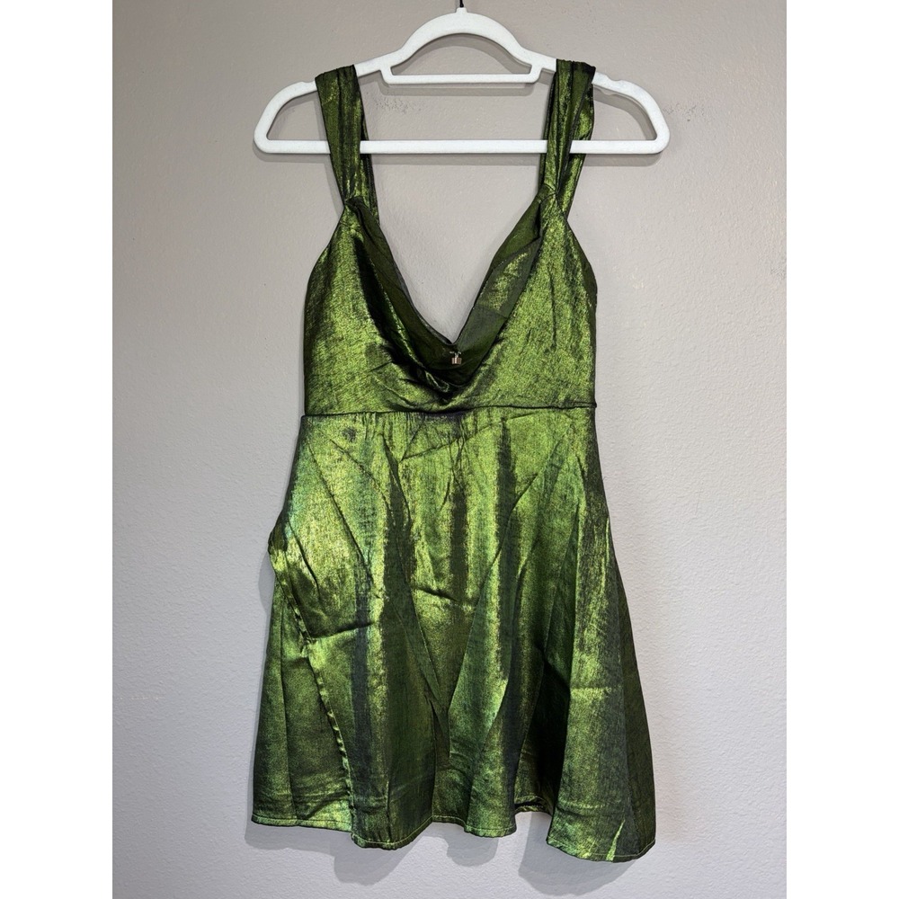 Runaway The Label Cavani Mini Dress Small Metallic Green Cowl Neck Party Fairy